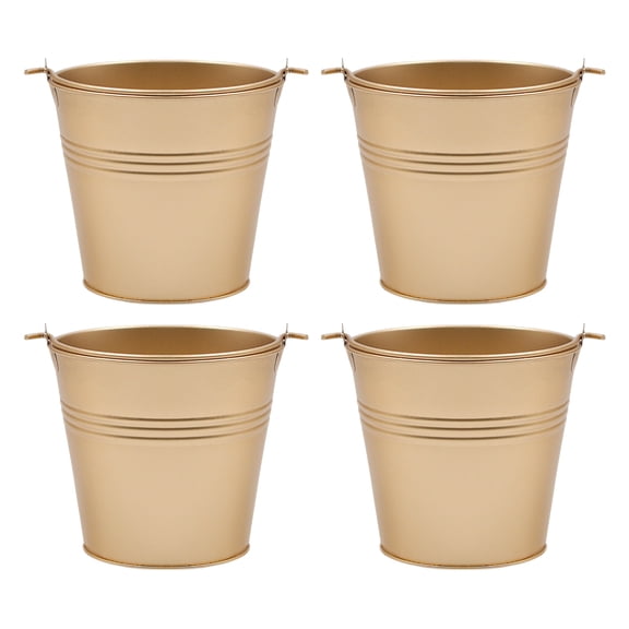 HOSLEY 4" x 4" Gold Metal Bucket Plant Planter, 4 Count