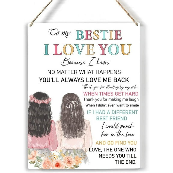 to My Bestie I Love You Wood Sign Floral Friendship Wooden Signs Rustic Hanging Plaque Home Wall Art 8x10, Perfect Bestie Sign Wall Decor for Home Bedroom