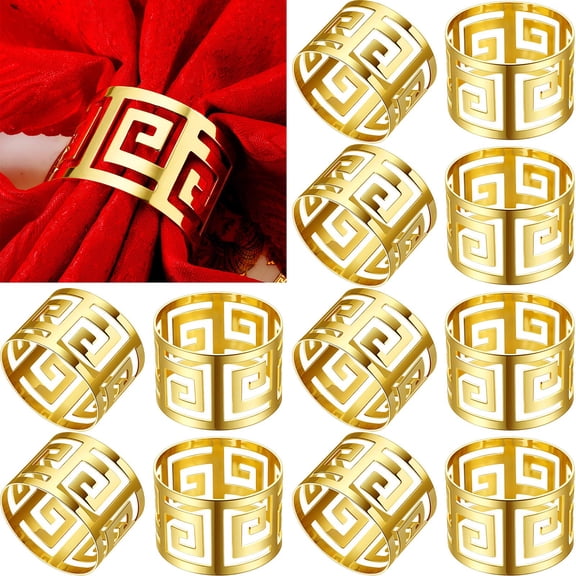 Rings Gold Napkin Rings Holder Set Hollow Out Metal Buckle Exquisite Household Napkin Holder Bulk for Christmas (16 Pcs)