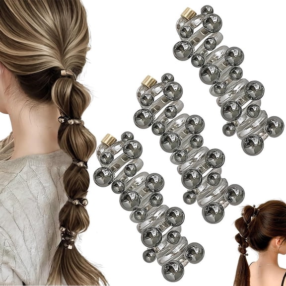 No Damage Soft Elastic Spiral Hair Ties, Pearl Spiral Telephone Cord Hair Ties for Women, Twisted Hairs Wire Pony Hairwire, Colorful Phone Cord Twisty Hairties Ponytail Holders(Silver*3PCS)