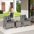 thumbnail image 2 of Gymax Set of 3 Wicker Rocking Set Patio w/ Tempered Glass Table & Soft Cushions Gray, 2 of 10