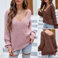 thumbnail image 3 of Suéter de las mujeres Suéter de punto suelto para mujer Jerseys Cuello en V Ahueca hacia fuera Tops casuales 1 1, 3 of 5