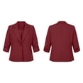 thumbnail image 3 of Plus Size Pleated Blazer For Women, Ruffled 3/4 Sleeve Lapel Jacket, Button Down Casual Office Suit, Elegant Business Work Wear, Feminine Cut Wine 2XL, 3 of 7