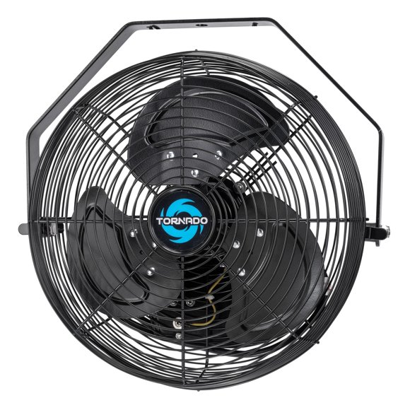Tornado 12 Inch Outdoor Rated IPX4 Water-Resistant High Velocity Metal Industrial Wall Mount Fan For Commercial Industrial Residential TEAO Motor 3 Speed 1650 CFM 6.6 FT Cord cETL Safety Listed