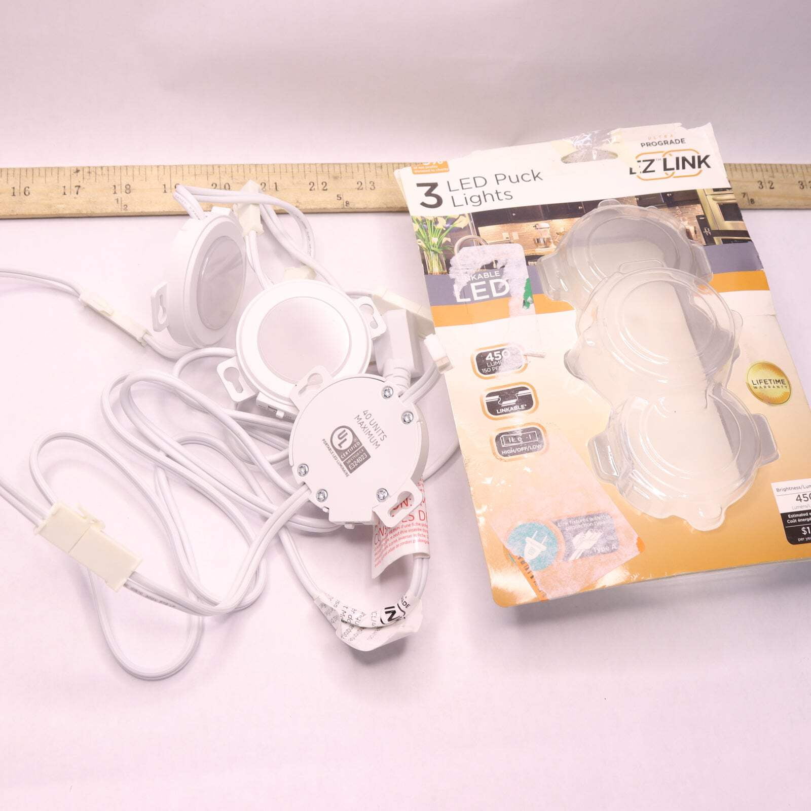 ULTRA PROGRADE EZ Link Linkable Plug-in LED White Puck Light with High/Low Switch (3-Pack)