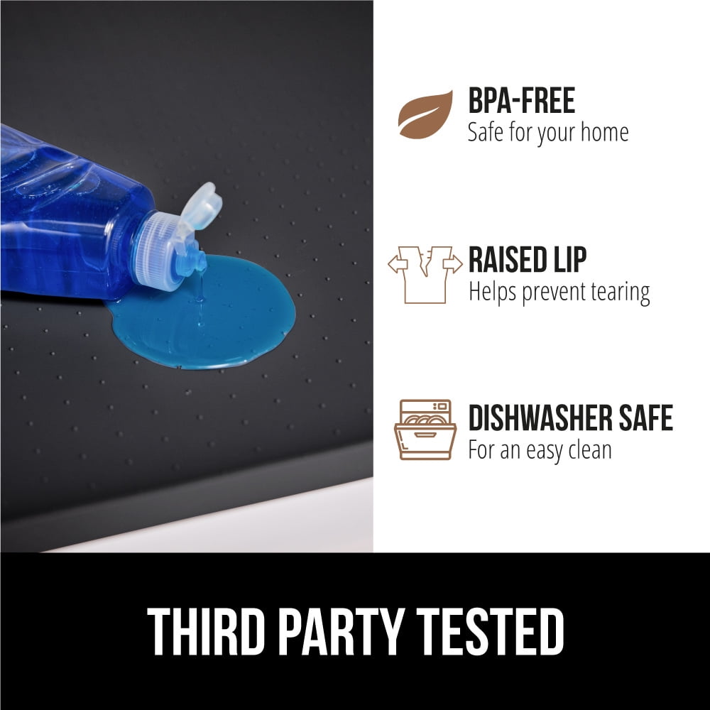 GORILLA GRIP Waterproof Silicone Under Sink Mat with Lip for Kitchen and Bathroom, 34 x 22 in, Black