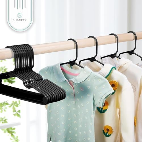 Kids Plastic Hangers, Children's Hangers for Baby, Toddler, and Child Clothes - Everyday Standard Use - Ideal for Boys and Girls Closet, Clothing, Pants, Coats, and More - Black, 40 Pack