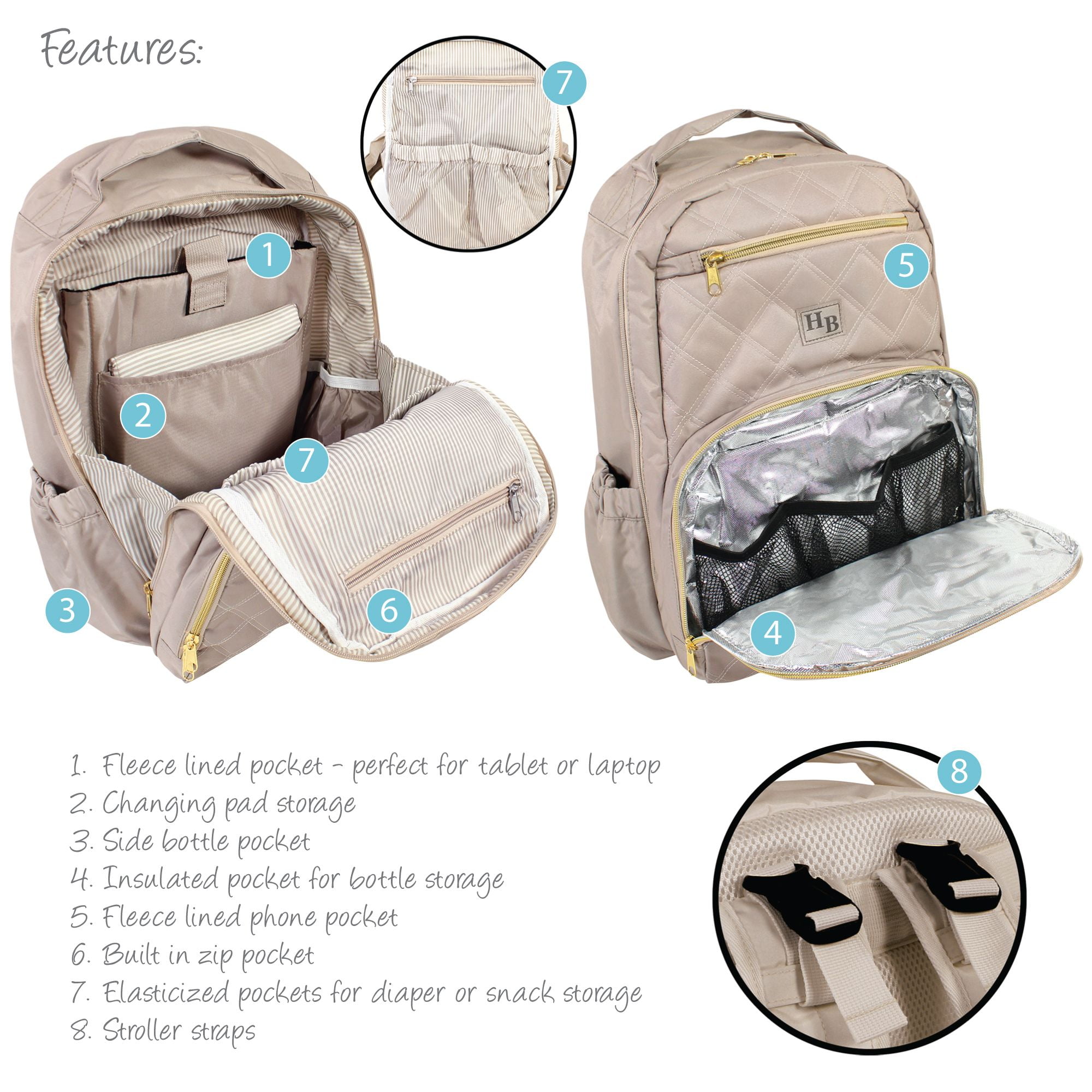Hudson Baby Premium Diaper Bag Backpack and Changing Pad, Taupe, One Size