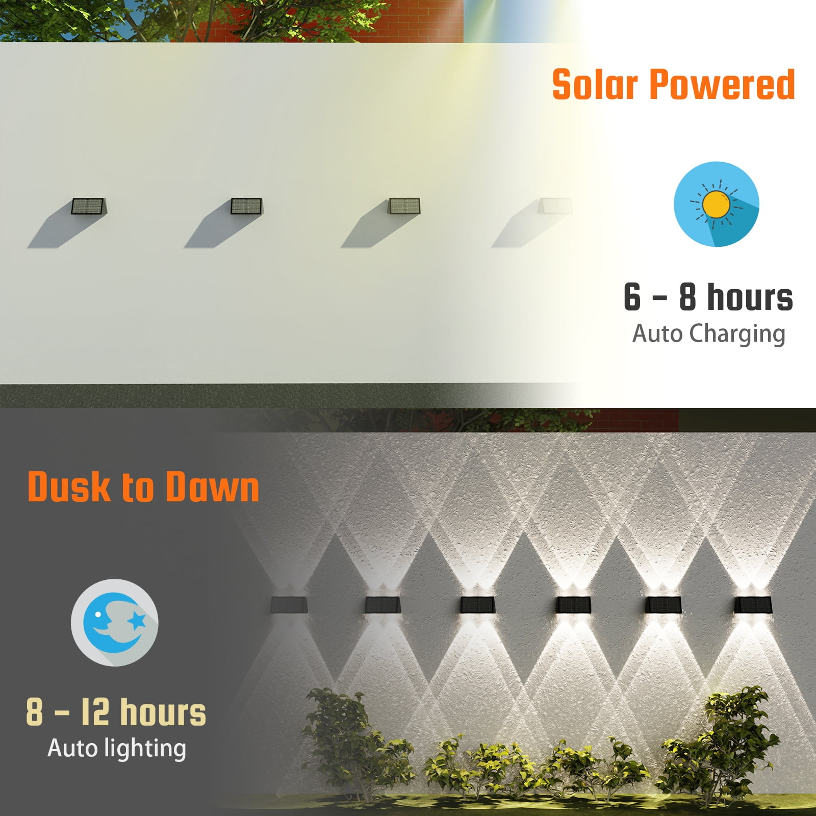 Involux Solar Wall Mounted Lights, Up & Down LED Fence Lighting, 50LM/25LM 3000K/6500K 4 Modes, Outdoor IP65 Waterproof, Screw/Adhesive Mount for Garden Path Deck Yard 8-Pack IL0908-08
