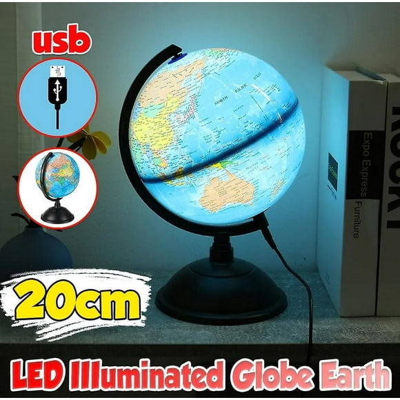 Rotating World Globe LED Light Up Illuminated Globe con USB Study Play Learning