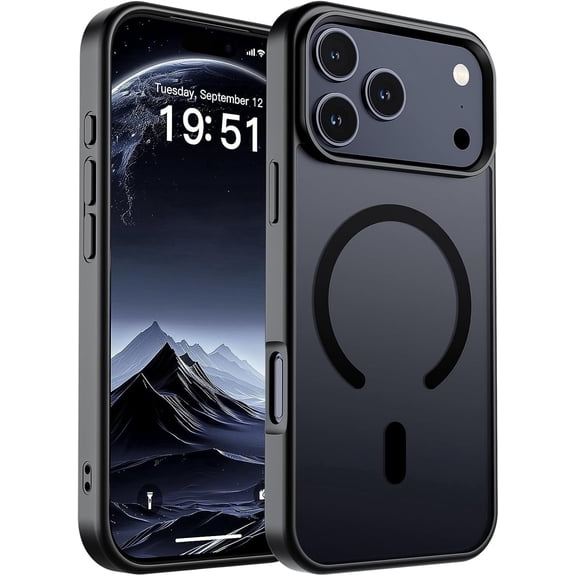 Magnetic for iPhone 17 Pro Max Case (Compatible with MagSafe)(Military Grade Drop Protection) Translucent Matte Shockproof with Anti-Fingerprint Phone Cover, Black
