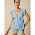 thumbnail image 2 of Women'S Lace Trimmed V Neck Ruffled Sleeve Flared Eyelet Tank Blouse Top Light Blue XL, 2 of 5