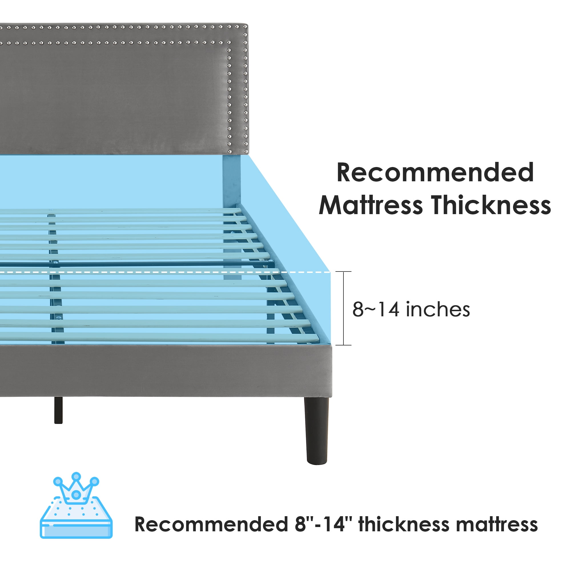 VECELO Full Size Platform Bed Frame with Adjustable Height Upholstered Headboard, Strong Wood Slat Support, No Box Spring Needed, Dark Gray