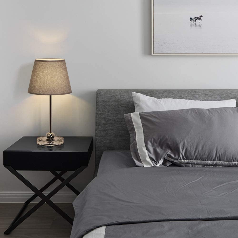 Haitral Modern Silver Bedside Lamp with Acrylic Base Set of 2