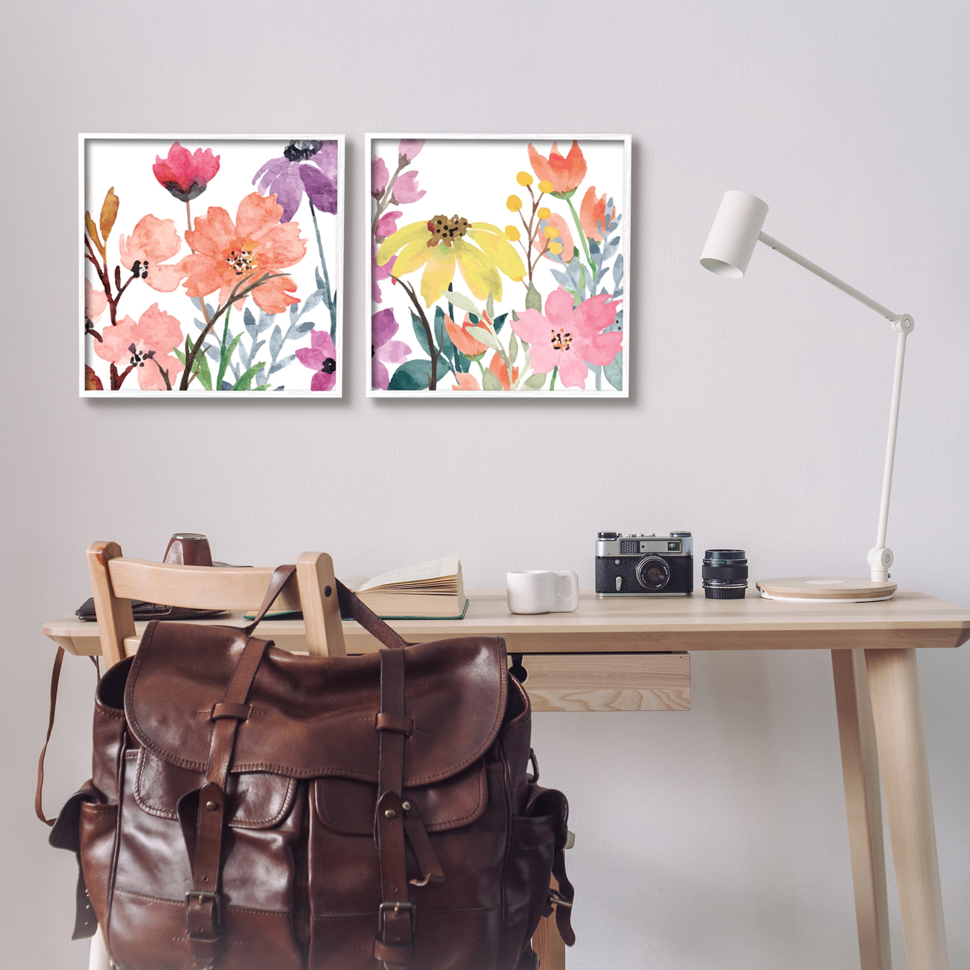 Stupell Industries Spring Florals on White Botanical & Floral Painting White Framed Art Print Wall Art, 17 x 17