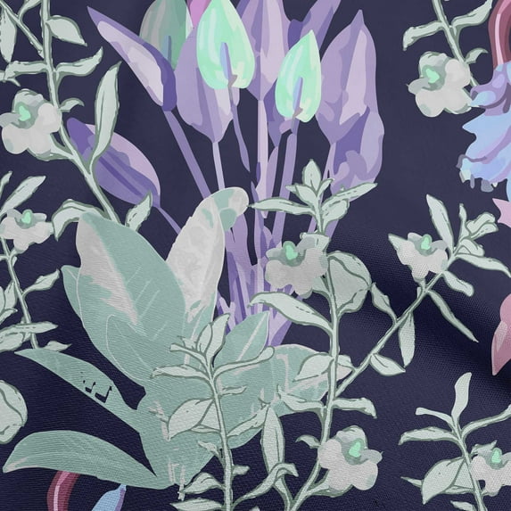oneOone Cotton Jersey Blue Fabric Tropical Floral Craft Projects Decor Fabric Printed By The Yard 58 Inch Wide