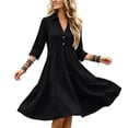 thumbnail image 5 of ClodeEU Women's Collar V Neck 3/4 Sleeve Tiered Mini Shirt Dress,Solid Loose Casual Dress Black,Women's Plus L, 5 of 6