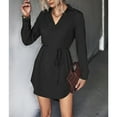 thumbnail image 3 of Vestido con cinturón, cuello en V, manga larga, vestido con cuello en V, vestido con cuello vuelto, claridad notable, 3 of 9