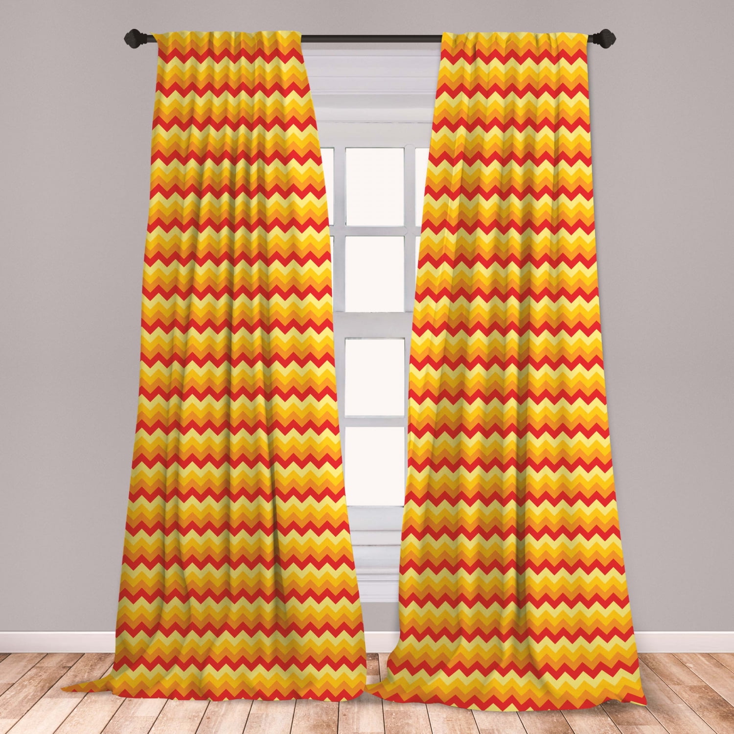 Yellow Chevron Curtains 2 Panels Set, Arrows Geometric Design in