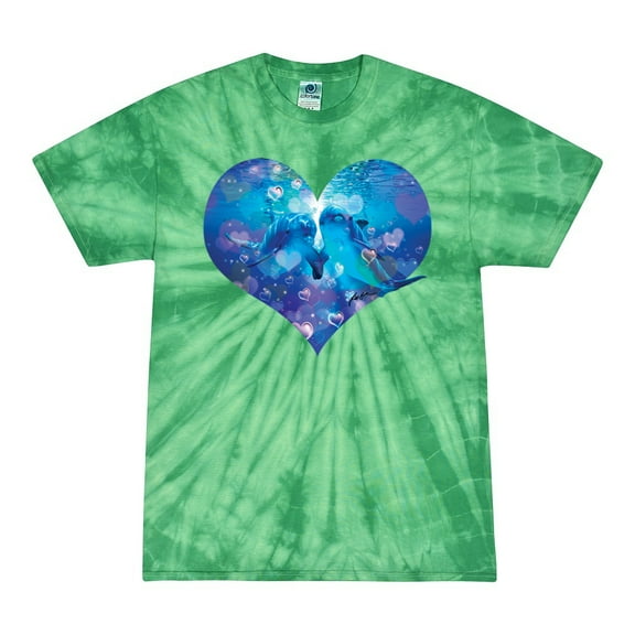 Wild Bobby, Cute Heart Shaped Couple Dolphins, Animal Lover, Tie-Dye Tees, Spiral Kelly, X-Large