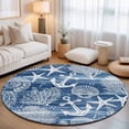thumbnail image 2 of Round Rugs 3Ft, Navy Blue Anchor Nautical Round Area Rug Washable Indoor Throw Carpet, Coastal Beach Coral Starfish Small Non Slip Circle Rug for Bedroom Living Room Home Decor Aesthetic, 2 of 8