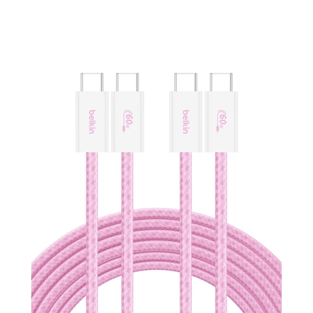 Cable USB C a USB C para iPhone 16, paquete de 2 unidades, 3 m, 60 W, rosa