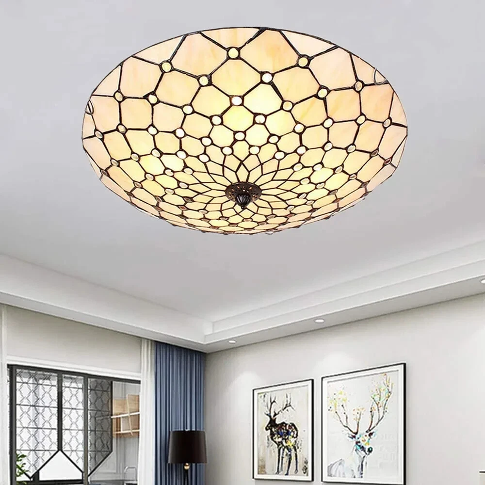 More Change Tiffany Style Ceiling Chandelier Light Flush Mount Lamp Fixtures Stained Glass Decor
