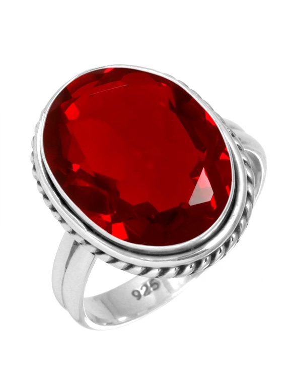925 Silver Ring For Women - Teens Red Ruby Simulated Stone Silver Ring Size 11 July Birthstone Costume Silver Ring Size 11 Gift For Mom On Friendship Day 925 Gemstone Silver Jewelry