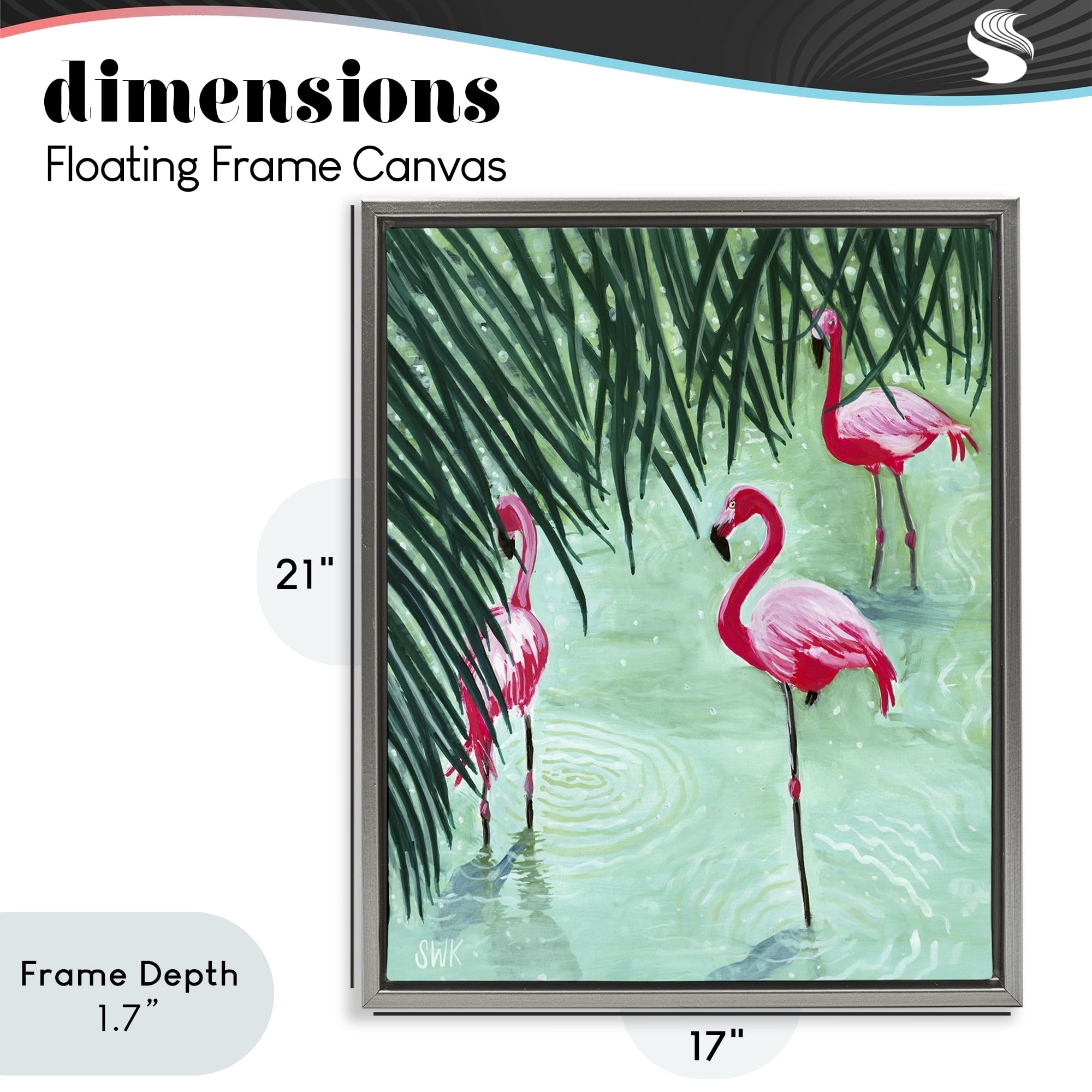 Stupell Industries Shallow Flamingo Pond Gray Framed Floater Canvas Wall Art, design by Sarah Waldron Kimball