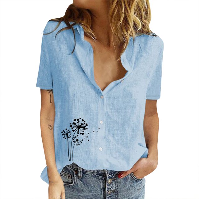 Gibobby Playera de Manga Corta Casual Suave Algodón Casual Suelto Personalidad Impreso Solapa Botón Manga Corta(Azul,M)
