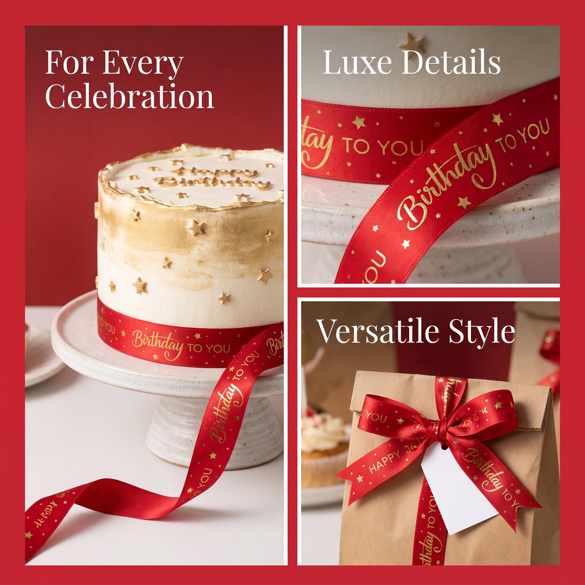 Unique Bargains Elegant Birthday Fabric Ribbon for Gift Wrapping and Decoration Red
