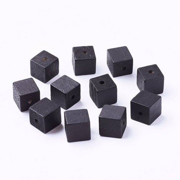 Natural Wood Beads Dyed Cube Black 14~15x14~15x14~15mm Hole: 3mm