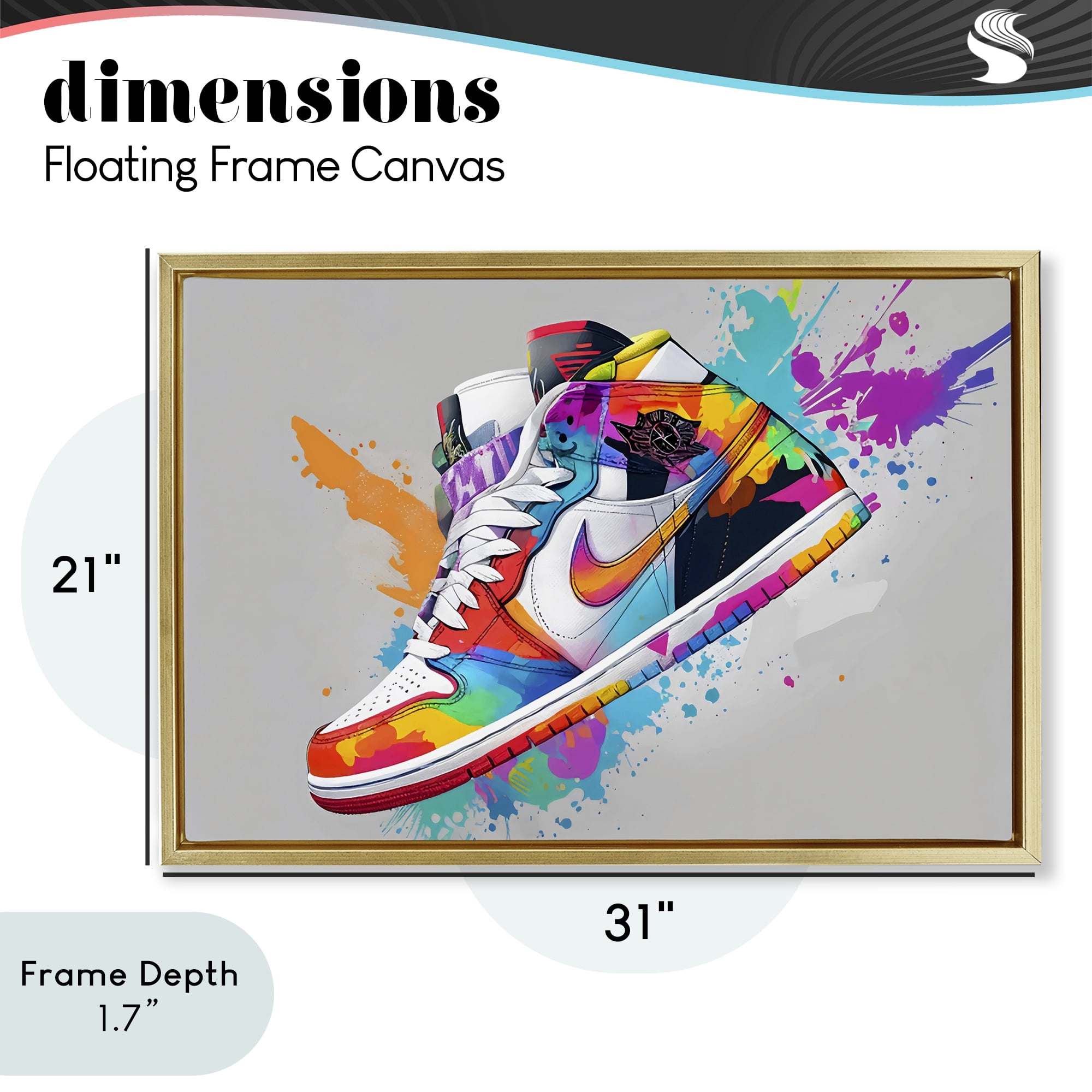 Stupell Industries Hightop Sneaker with Splatter Gold Framed Floater Canvas Wall Art, design by Creative Studio