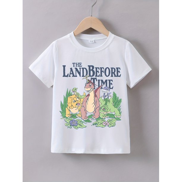 Boys Summer Short Sleeve Dinosaur Print T-shirt-Soft Cotton, round Neck, Cartoon Dinosaur Design, Lightweight and Comfortable, Suitable for Teenagers Casual Wear