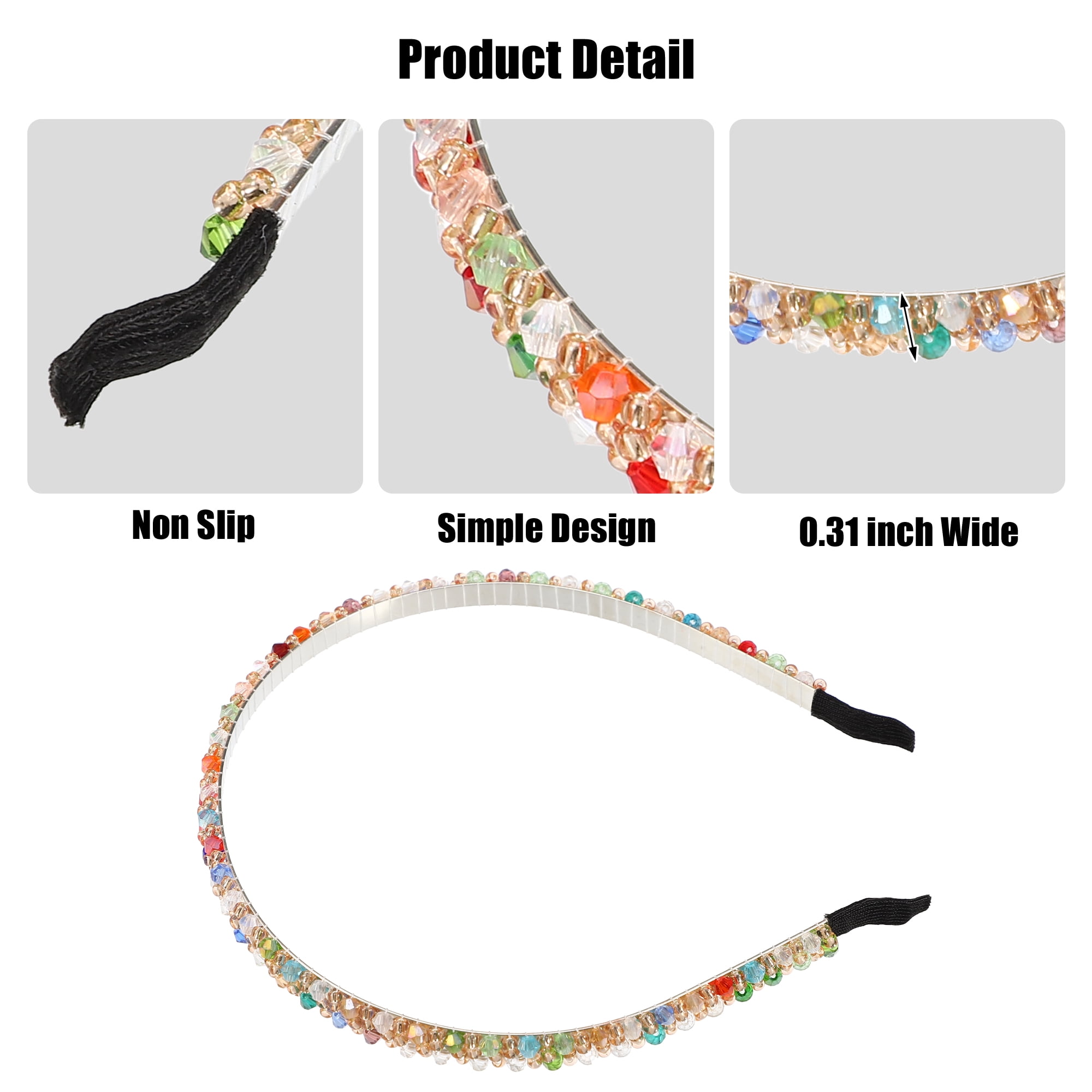 Unique Bargains 2 Rows Rhinestone Headband Hairband for Women Multicolor 0.31 Inch Wide