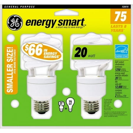 GE Energy Smart CFL Bulb, 20W, Soft White Spiral, 2pk