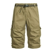 Cargo Capri Pants for Men Cotton Capris Elastic Waist Outdoor Hiking Pants with Pockets