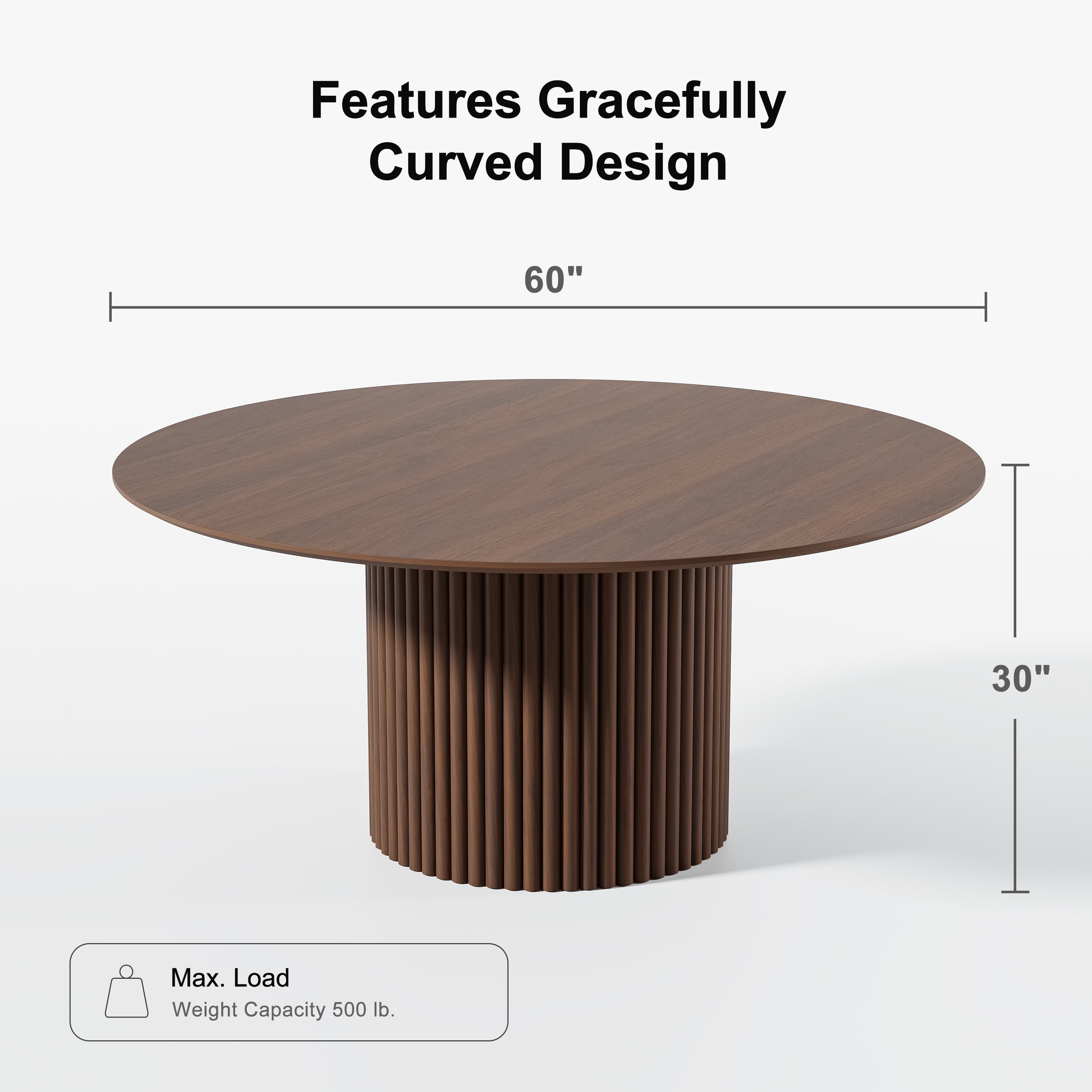 Abberton 60" Dining Table Round Kitchen Table,Walnut