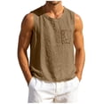 thumbnail image 3 of Zysthvn Cotton Tank Tops for Men Running Sleeveless Summer Casual Mens Shirts Tall Solid Crew Neck Button Pocket, 3 of 8