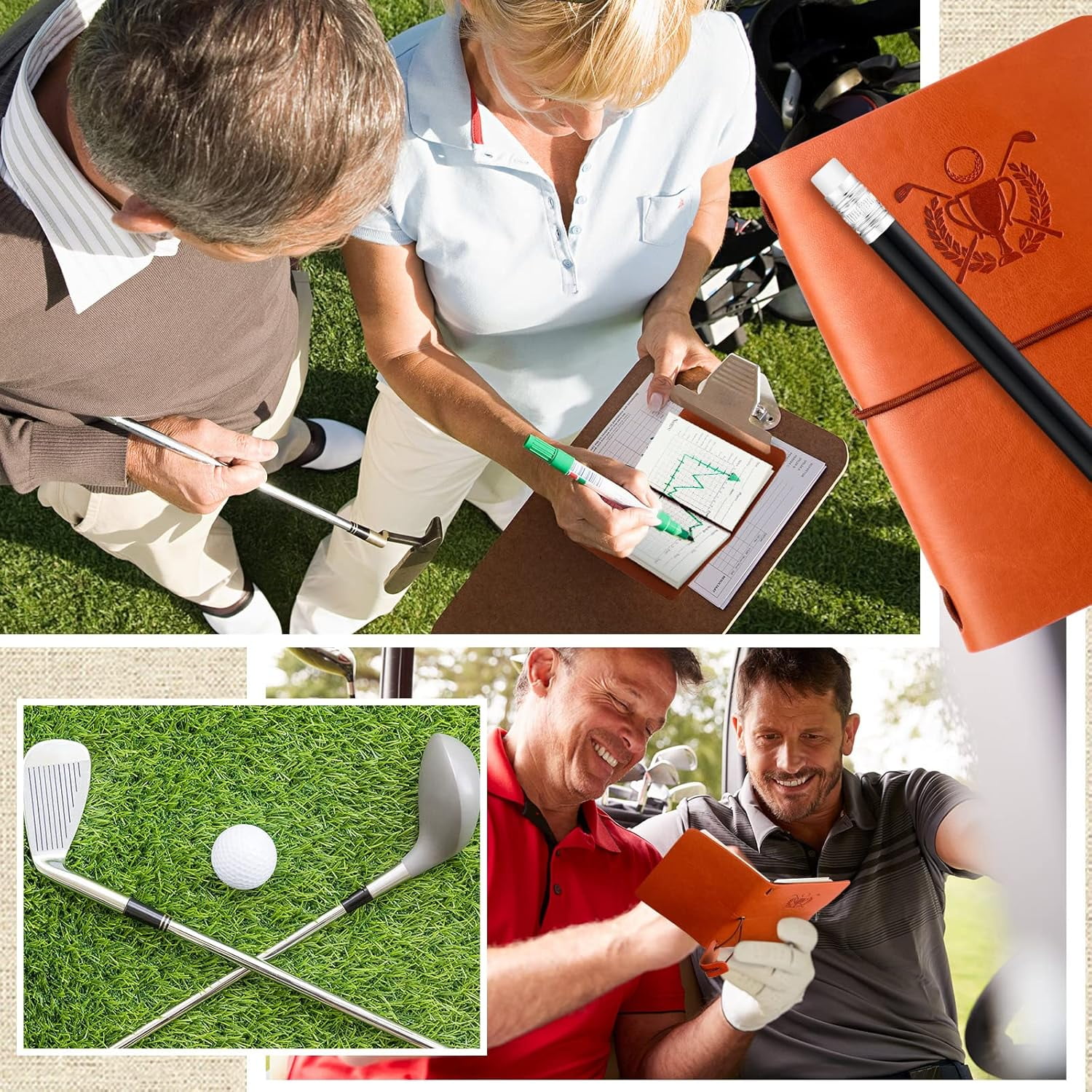 Golf Scorecard Book with Pencil Leather Golf Journal Scorecard Holder Accessories Notebook Log Book Pocket Scorebook Gifts for Men Golfers, Sports and Outdoor Club Accessories