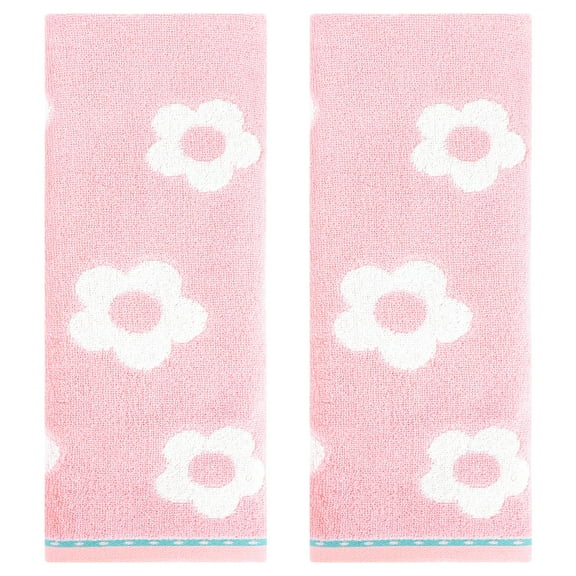 REGALWOVEN Cute Floral Hand Towels Flower Pattern Cotton Hand Towel Soft Absorbent Decorative Towel for Bathroom Spa Gym Pink 2-Piece
