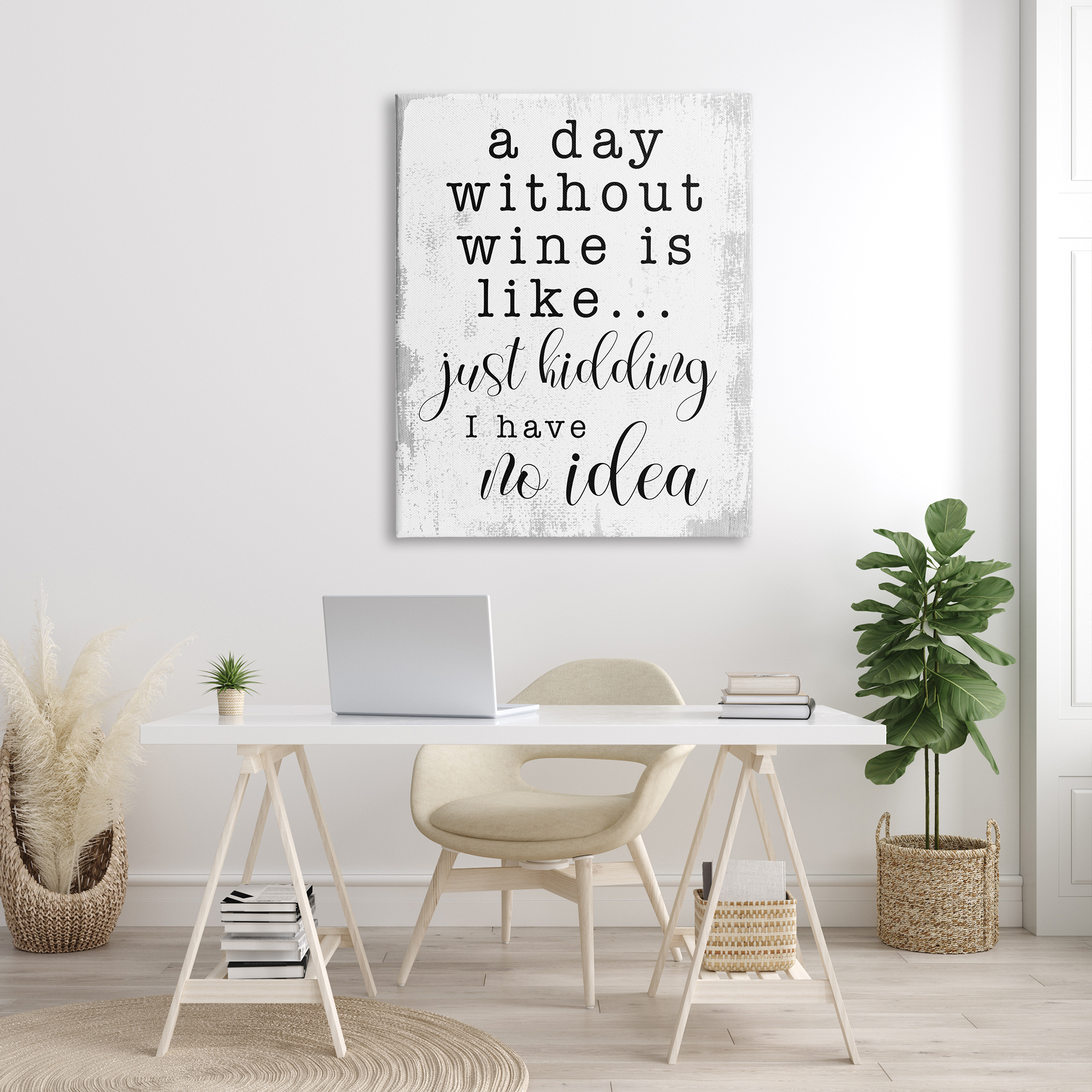 Stupell Industries A Day Without Wine Happy Hour Drinking Phrase , 36 x 48, Designed by Daphne Polselli