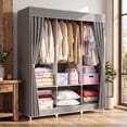 thumbnail image 5 of HONEIER 50" Closet Organizers, Storage Closet 6 Storage Spaces with 3 Hanging Area, Steel Frame Fabric Portable Closet, Easy Assembly And Dust Resistant, Grey, 5 of 9