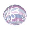 thumbnail image 1 of YFYANG Women's Double Waterproof Shower Cap, Purple Striped Flowers Reusable Hair Cap for All Hair Styles and Head Sizes, 1 of 9