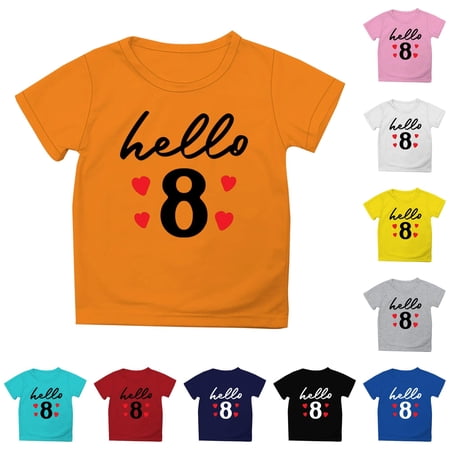 FYDUU Children s T Shirts Short Sleeve Casual T-Shirts for Boys Letter Print Crewneck T Shirt Top Soft Comfortable Tees School Wear 8-9 Years