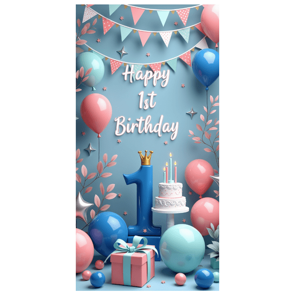 Colorful Theme Happy 1st Birthday Party Decor Cake Decoration Balloon Design Crown for Kids Celebration Indoor Decoration Photo Shoot