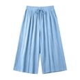 thumbnail image 6 of Trikvn Wide Leg Capri Pants For Women Plus Size High Waisted Drawstring Casual Cropped Trousers With Pockets Crinkle Flowy Summer Beach Culottes, 6 of 6