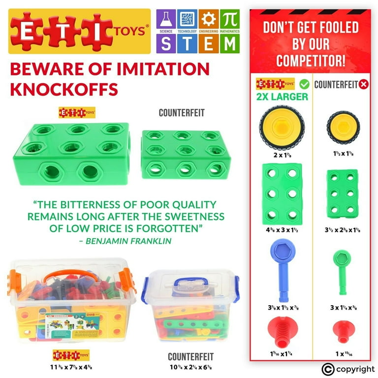 ETI Toys STEM Learning Original 101 Piece Educational Construction Engineering Building Blocks Set for 3 4 and 5 Year Old Boys Girls Creative Fun Kit Best Toy Gift for Kids Walmart