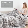 thumbnail image 5 of VK·LIVING Thick Ribbed Faux Rabbit Fur Cozy Reversible Throw Blanket,Super Soft 3D Striped Fuzzy Cozy Blankets,Light Gray,108"x 90", 5 of 7