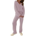 thumbnail image 2 of Women'S Lounge Sets Fall Fashion 2 Piece Outfits Sweater Pajama Set Fuzzy Loungewear Matching Winter Clothes Light Purple M, 2 of 9